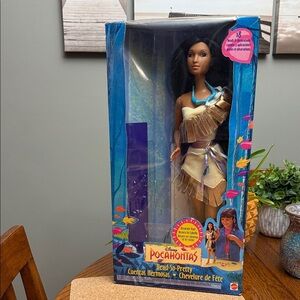 Vintage 1995 Mattel Pocahontas Doll Bead-So-Pretty Pocahontas wt Box Disney Doll